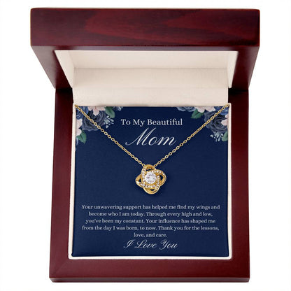 To My Beautiful Mom - Blue Flower Love Knot Necklace