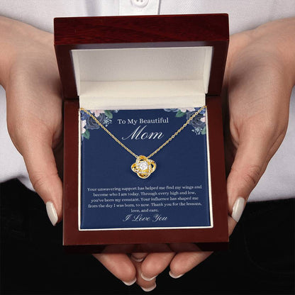 To My Beautiful Mom - Blue Flower Love Knot Necklace