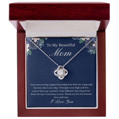 To My Beautiful Mom - Blue Flower Love Knot Necklace