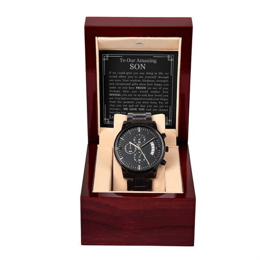 TO OUR AMAZING SON | Black Chronograph Watch | Black Card