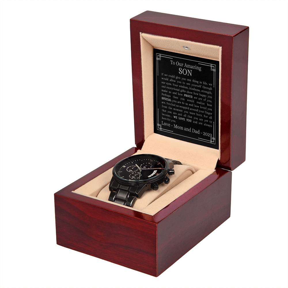 TO OUR AMAZING SON | Black Chronograph Watch | Black Card