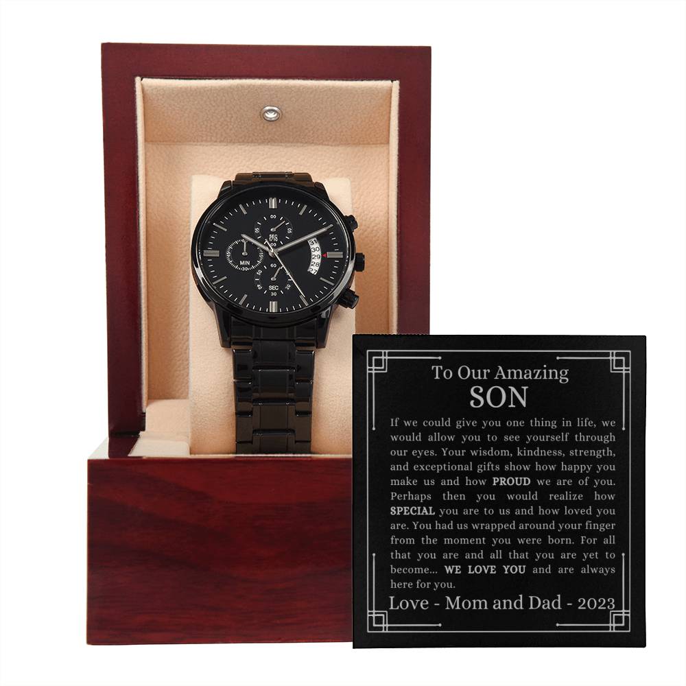 TO OUR AMAZING SON | Black Chronograph Watch | Black Card