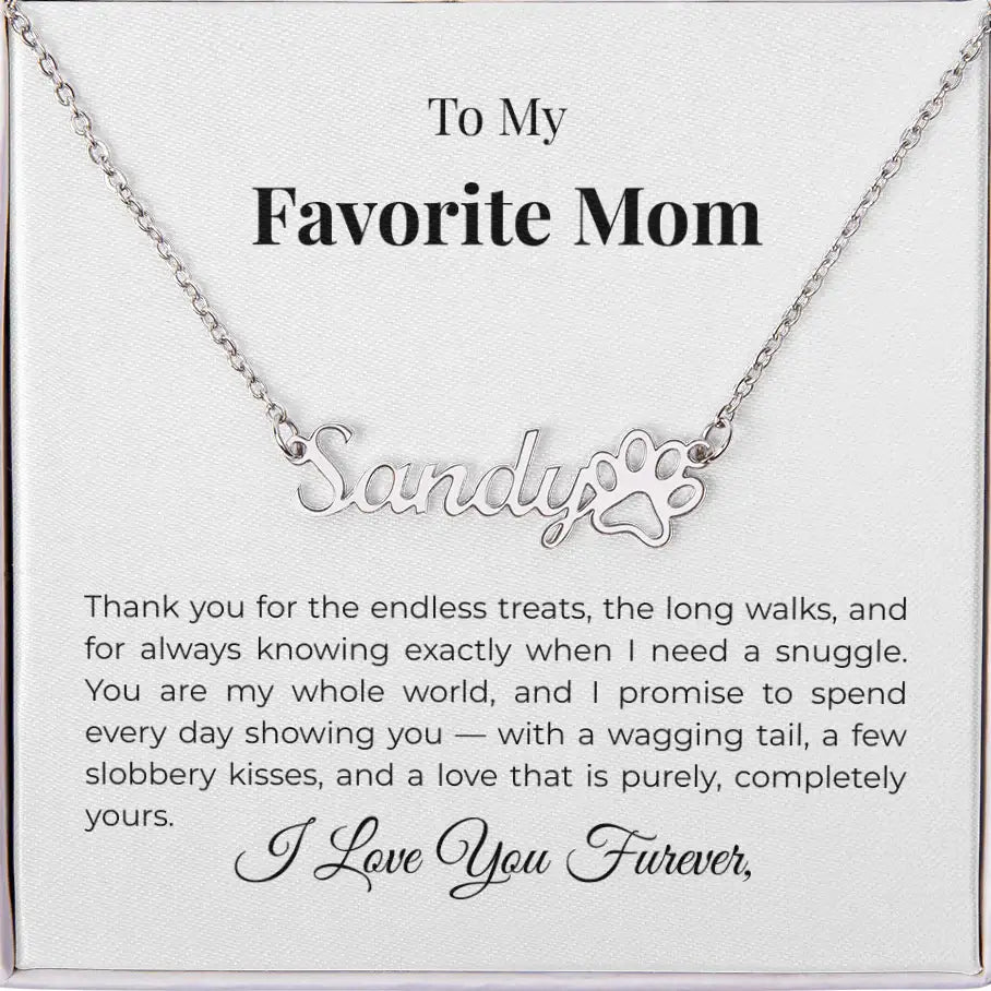 Favorite Dog Mom Personalized Name Necklace Long Walks