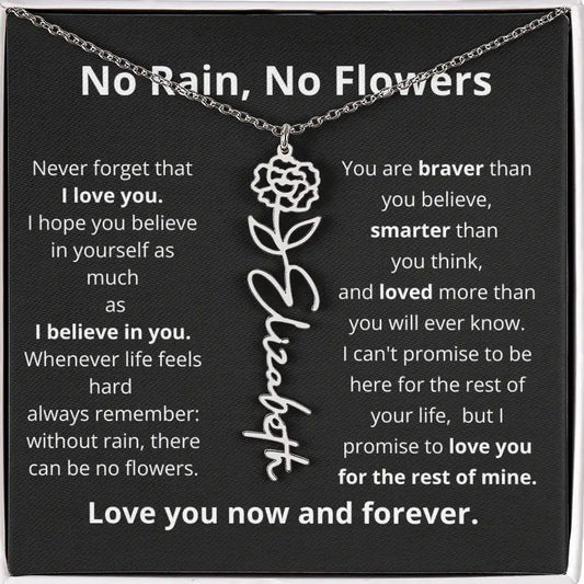 No Rain No Flowers Personalized Flower Necklace  BLK