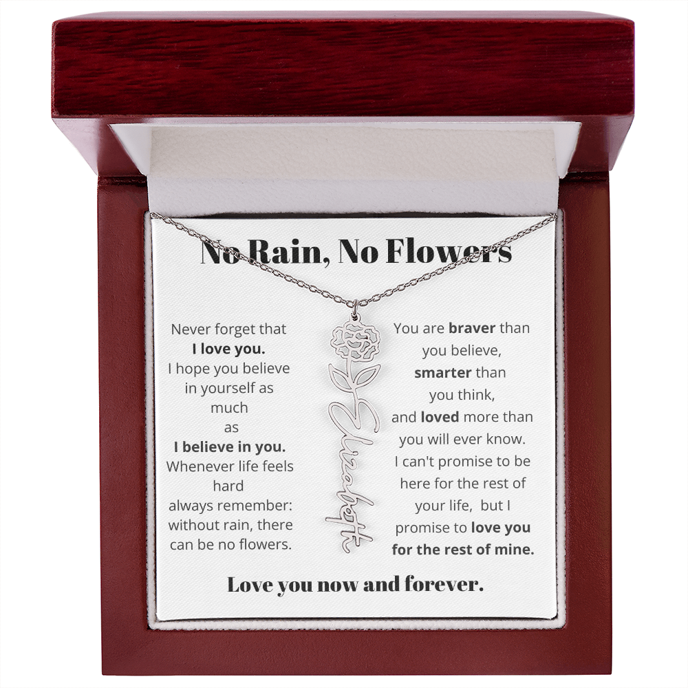 No Rain , No Flowers Name Necklace