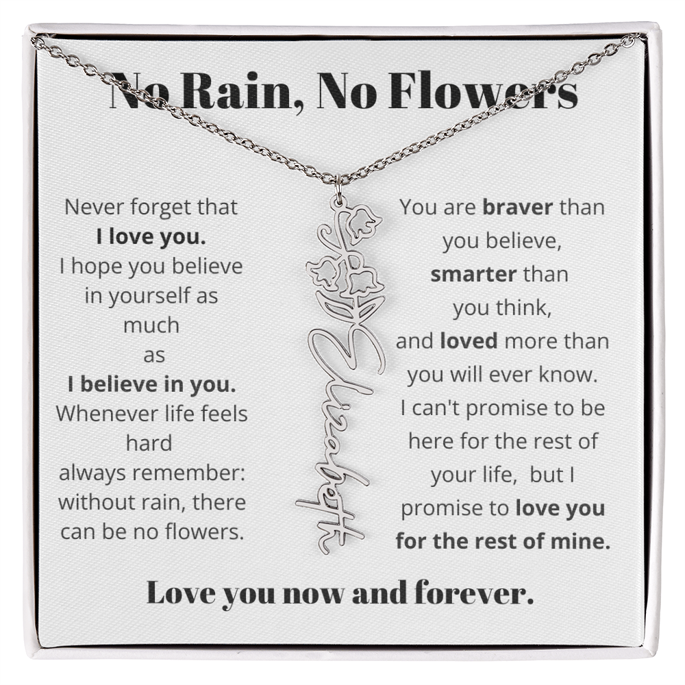 No Rain , No Flowers Name Necklace
