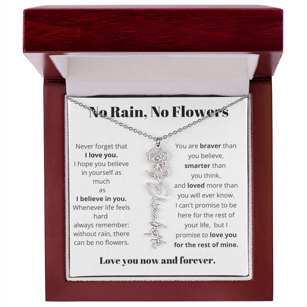 No Rain , No Flowers Name Necklace