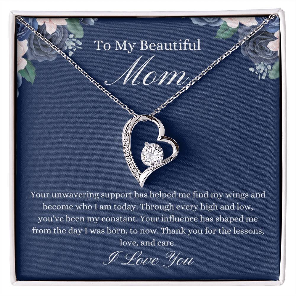 To My Beautiful Mom - Blue Flower Forever Love Necklace