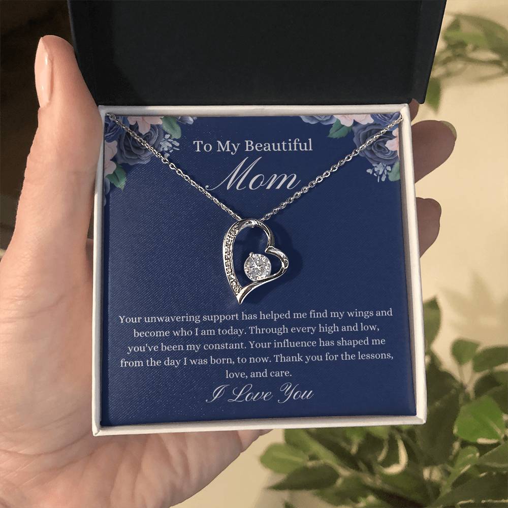 To My Beautiful Mom - Blue Flower Forever Love Necklace