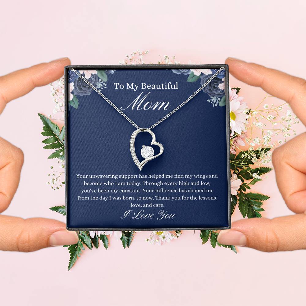 To My Beautiful Mom - Blue Flower Forever Love Necklace