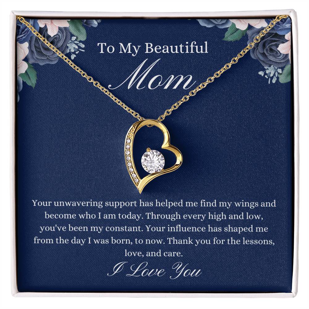 To My Beautiful Mom - Blue Flower Forever Love Necklace