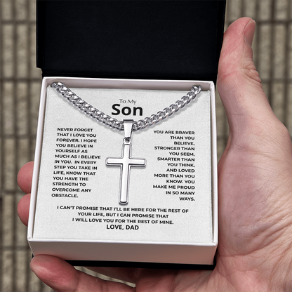 Son From Dad Never Forget- Artisan Cross Cuban Link Chain