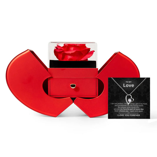 To My Love Preserved Rose Box Gift Set – Hidden Drawer Necklace (Forever Love Pendant)