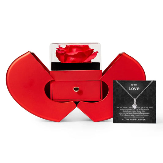 To My Love Preserved Rose Box Gift Set – Hidden Drawer Necklace (Alluring Beauty Pendant)