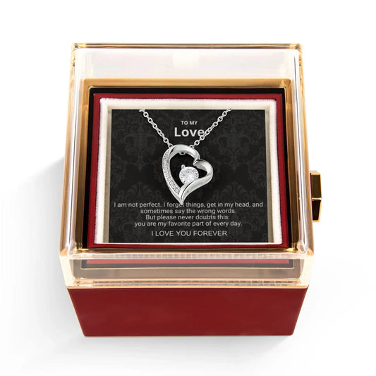 To My Love Necklace & Preserved Rose Gift Box — Hidden Drawer Rose Jewelry Case (FOREVER LOVE Pendant)