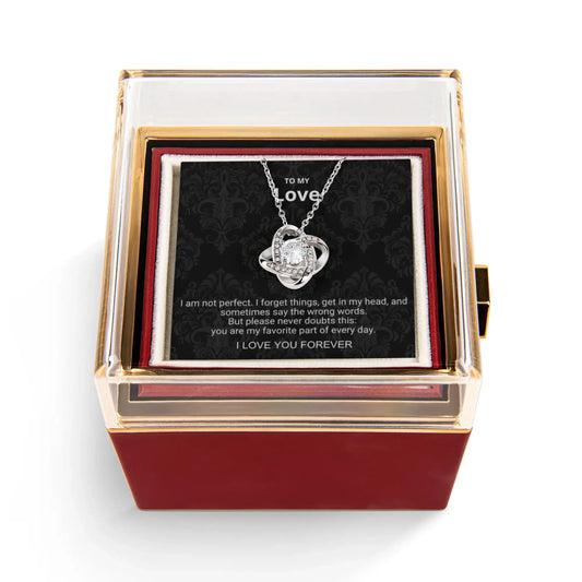 To My Love Necklace & Preserved Rose Gift Box — Hidden Drawer Rose Jewelry Case (LOVE KNOT Pendant)